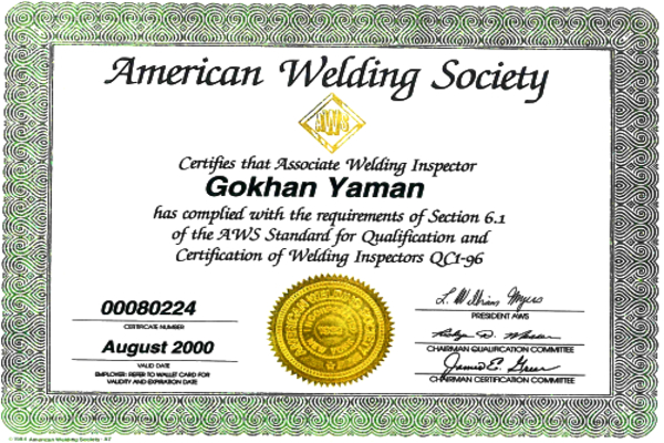  AWS- CAWI Associate Welding Inspector Certificate-2000